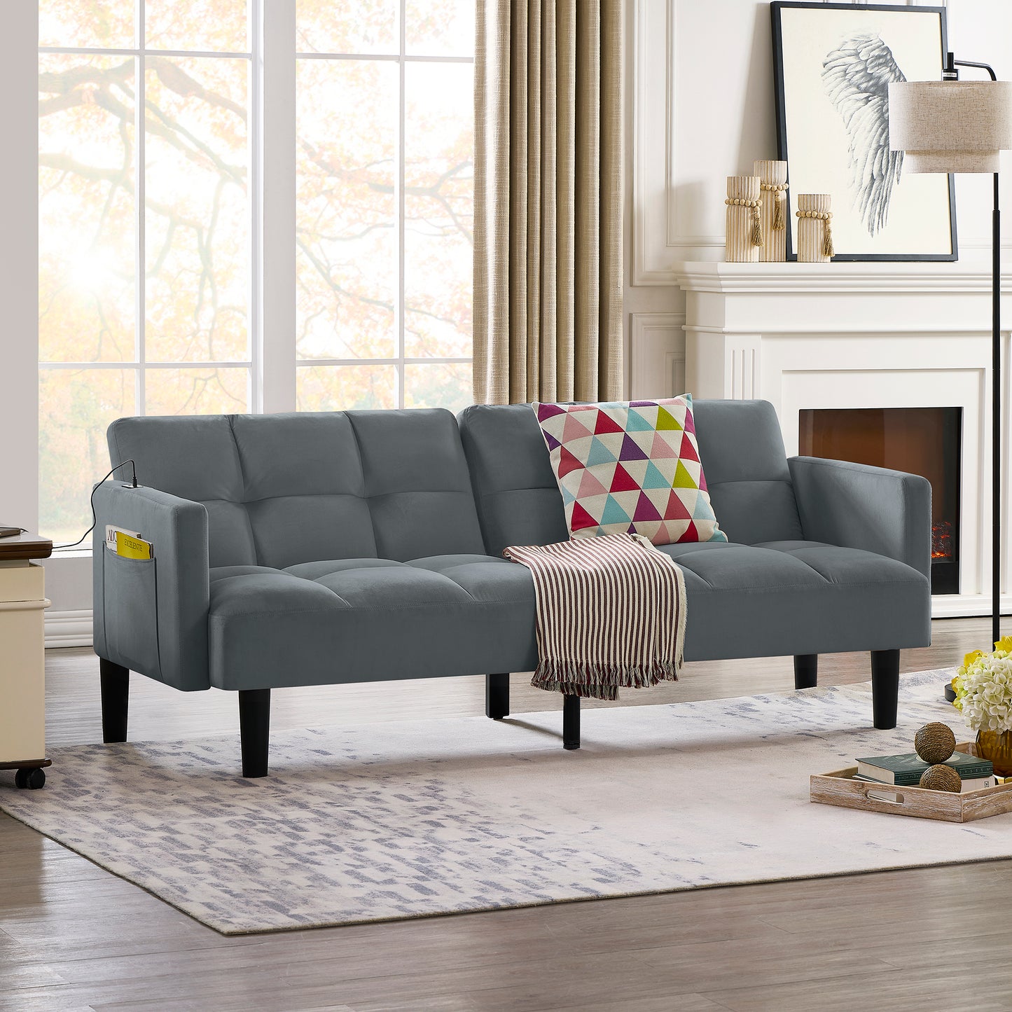 Cozy Velvet Futon Couch - Convertible Folding Sofa Bed for Small Apartments