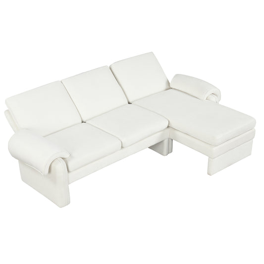 Convertible Futon Sofa Bed with Adjustable Backrest and Reversible Chaise Lounge - Beige Chenille 94.1"