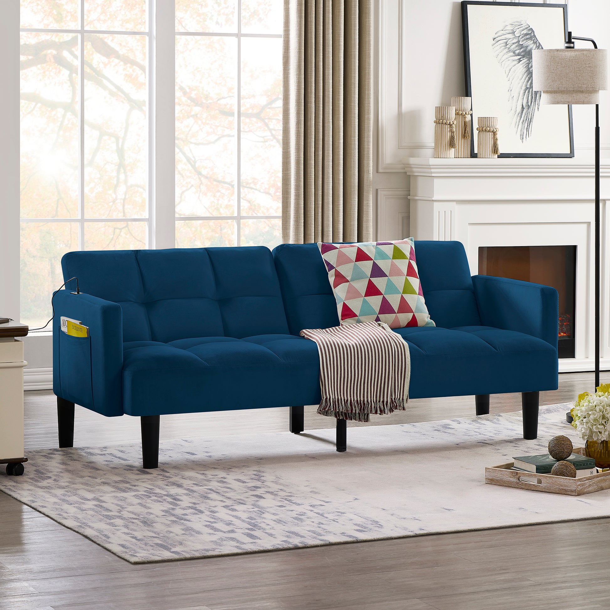 Velvet Futon Couch Convertible Folding Sofa Bed - Tufted Cozy Sofa for Small Apartments