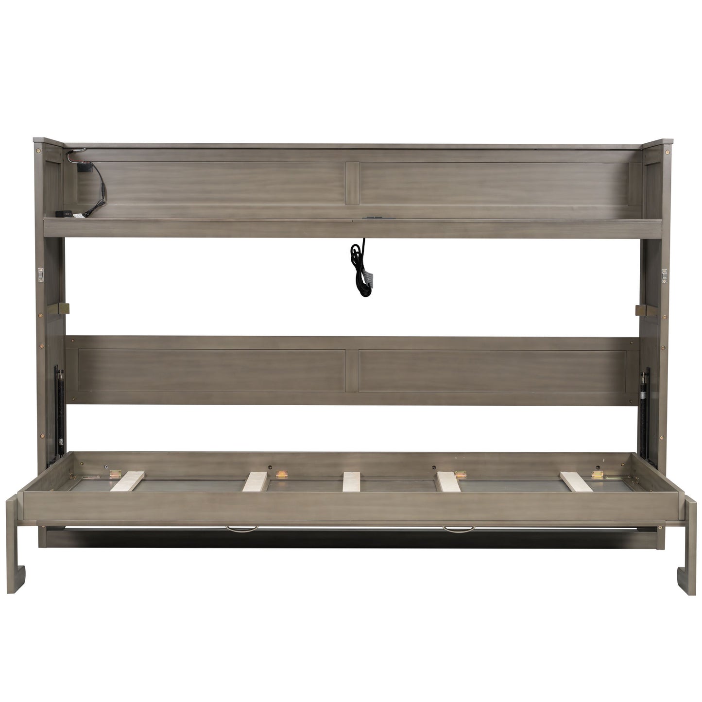 Gray Wash Twin XL Murphy Bed with Desk, LED Light and USB Charging Station