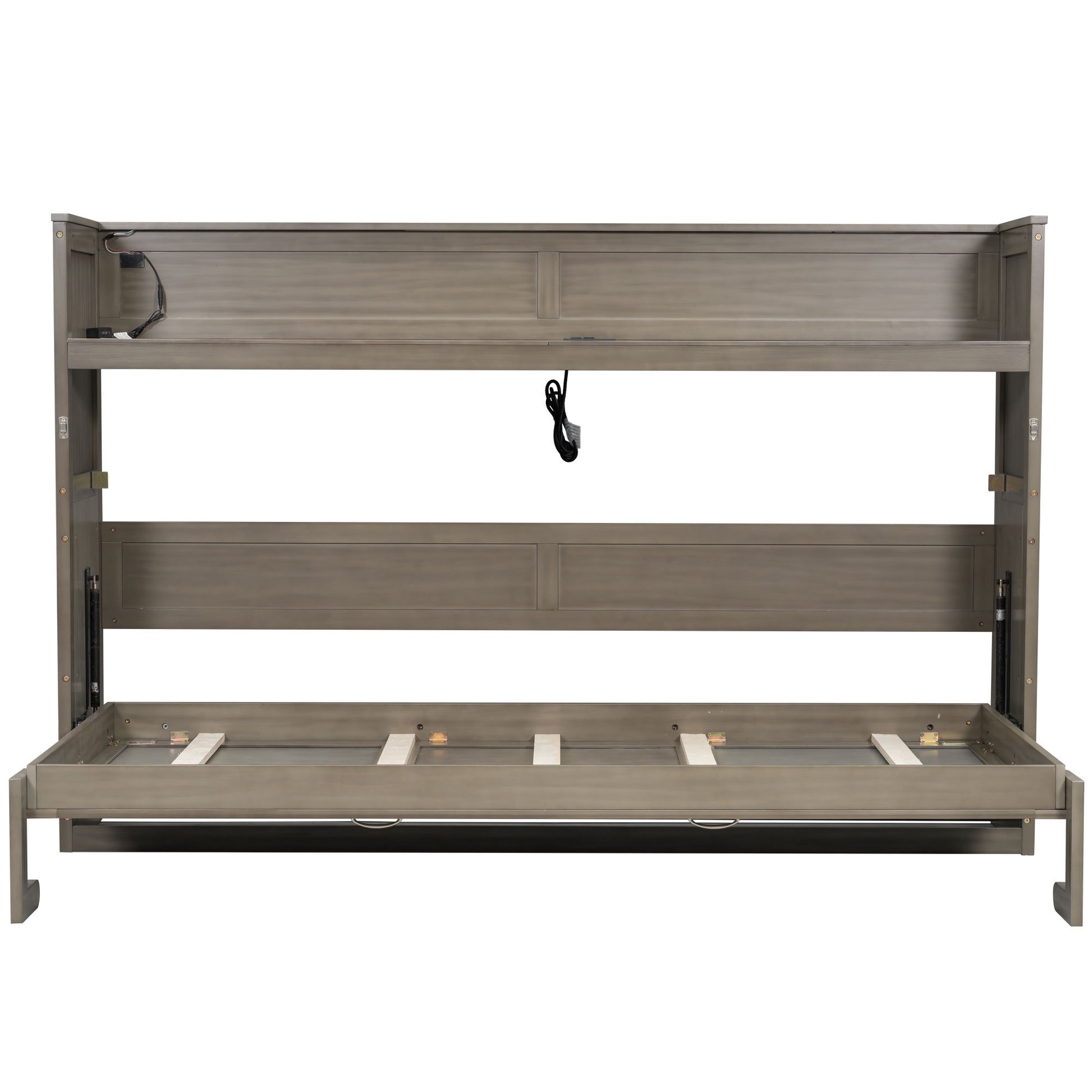 Gray Wash Twin XL Murphy Bed with Desk, LED Light and USB Charging Station