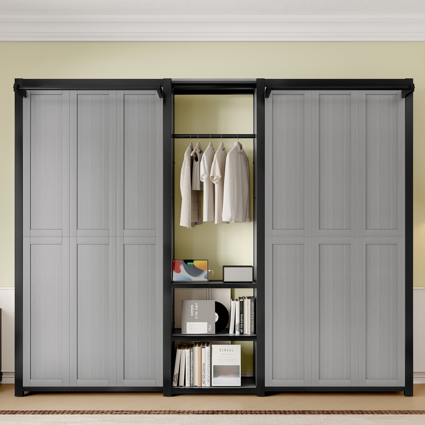 Compact Twin Murphy Bed with Wardrobe and Shelves - Space-Saving Design