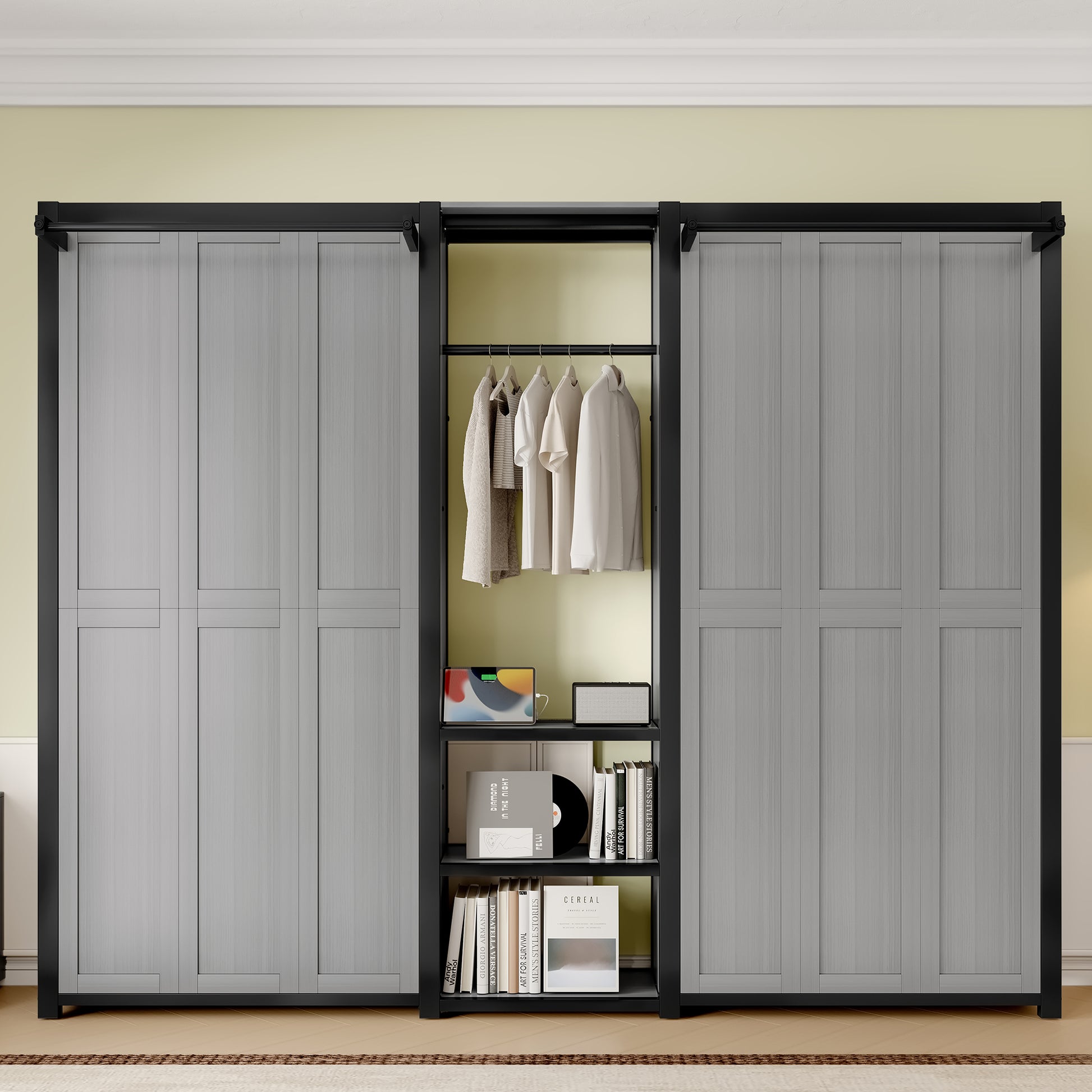 Compact Twin Murphy Bed with Wardrobe and Shelves - Space-Saving Design