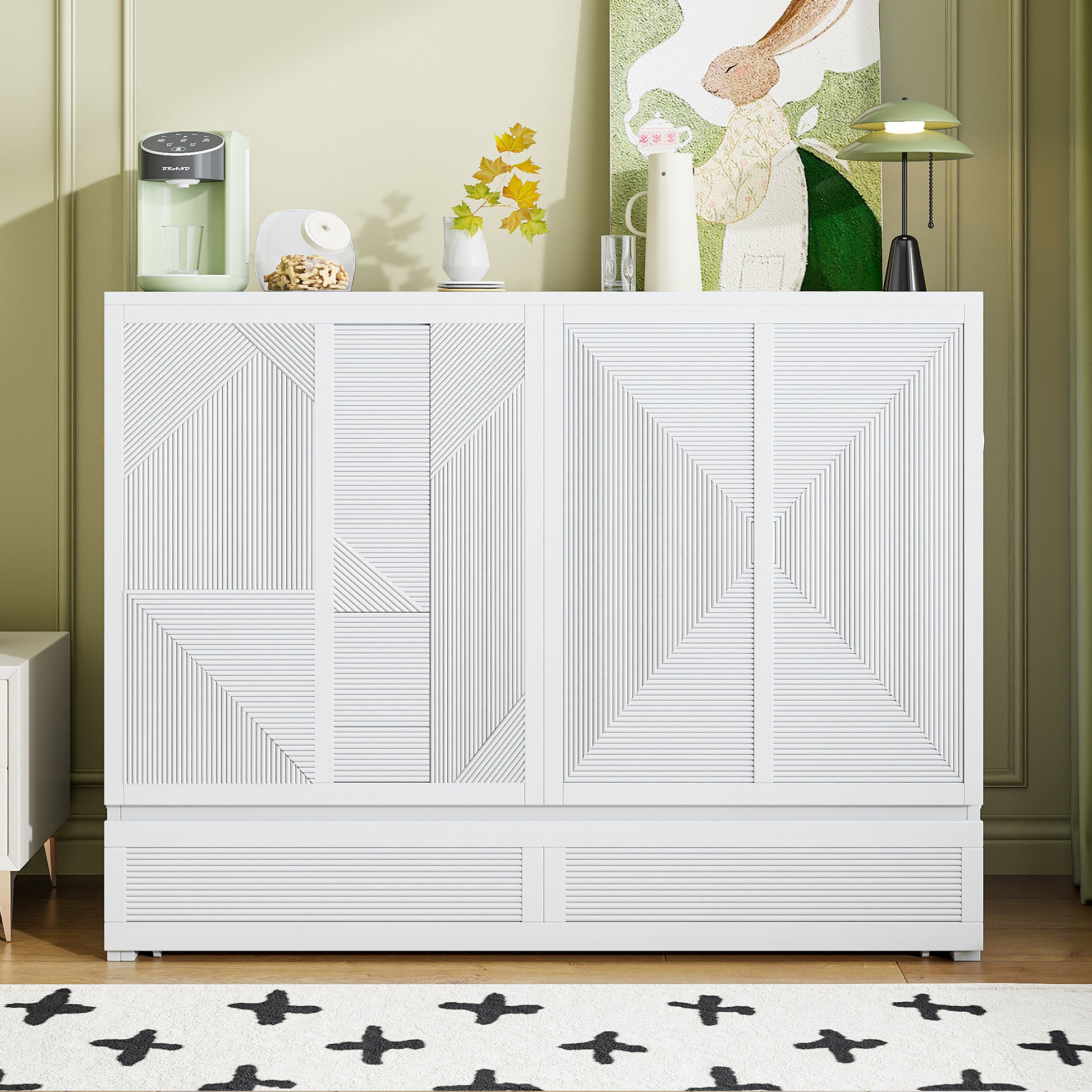 Full Size Murphy Bed with Large Drawer, USB Ports and Outlets - White