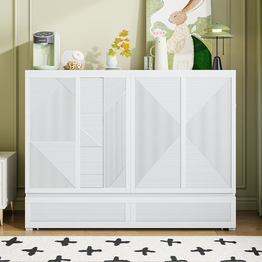 Full Size Murphy Bed with Large Drawer, USB Ports and Outlets - White