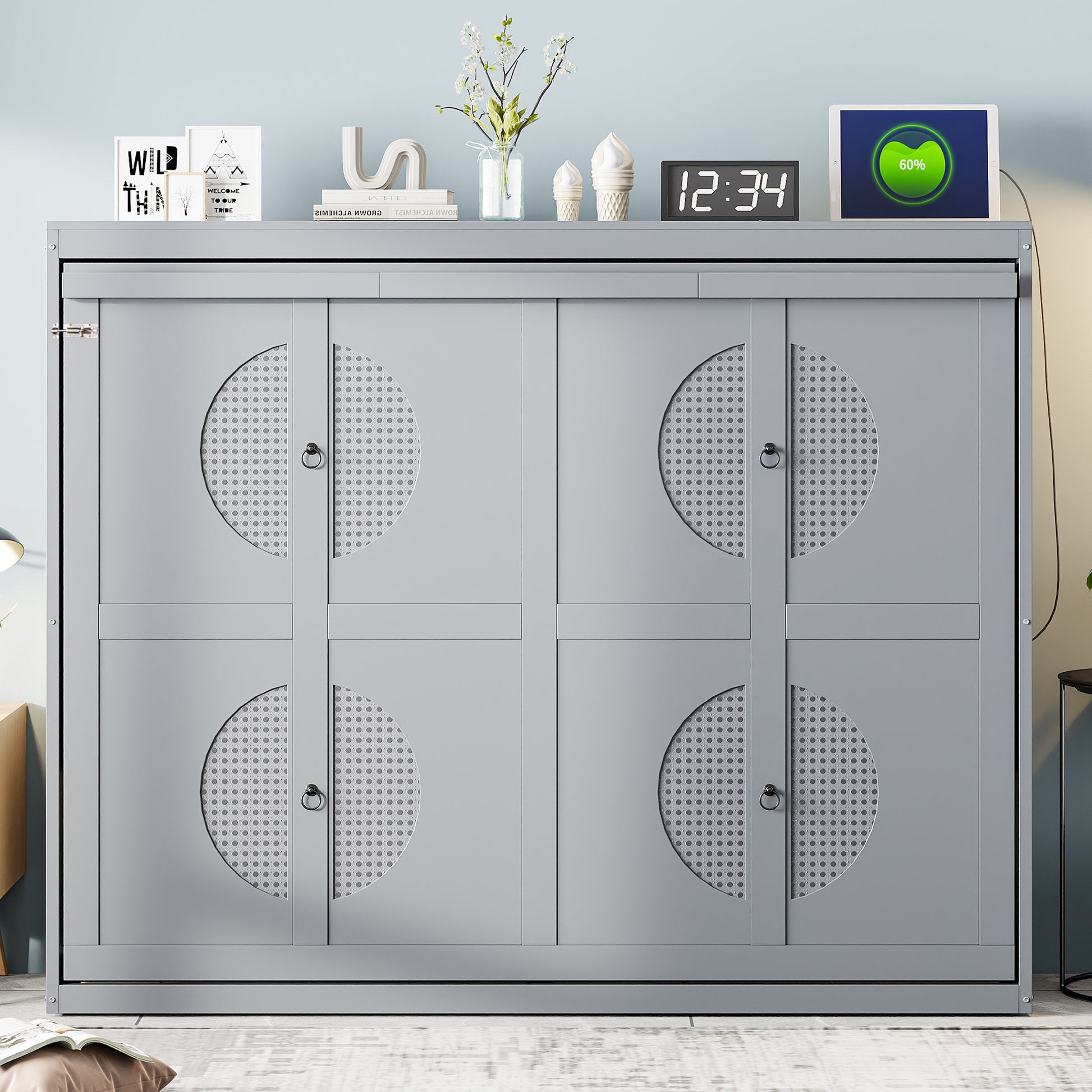 Queen Size Gray Murphy Bed Wall Bed - Space Saving & Multi-Functional