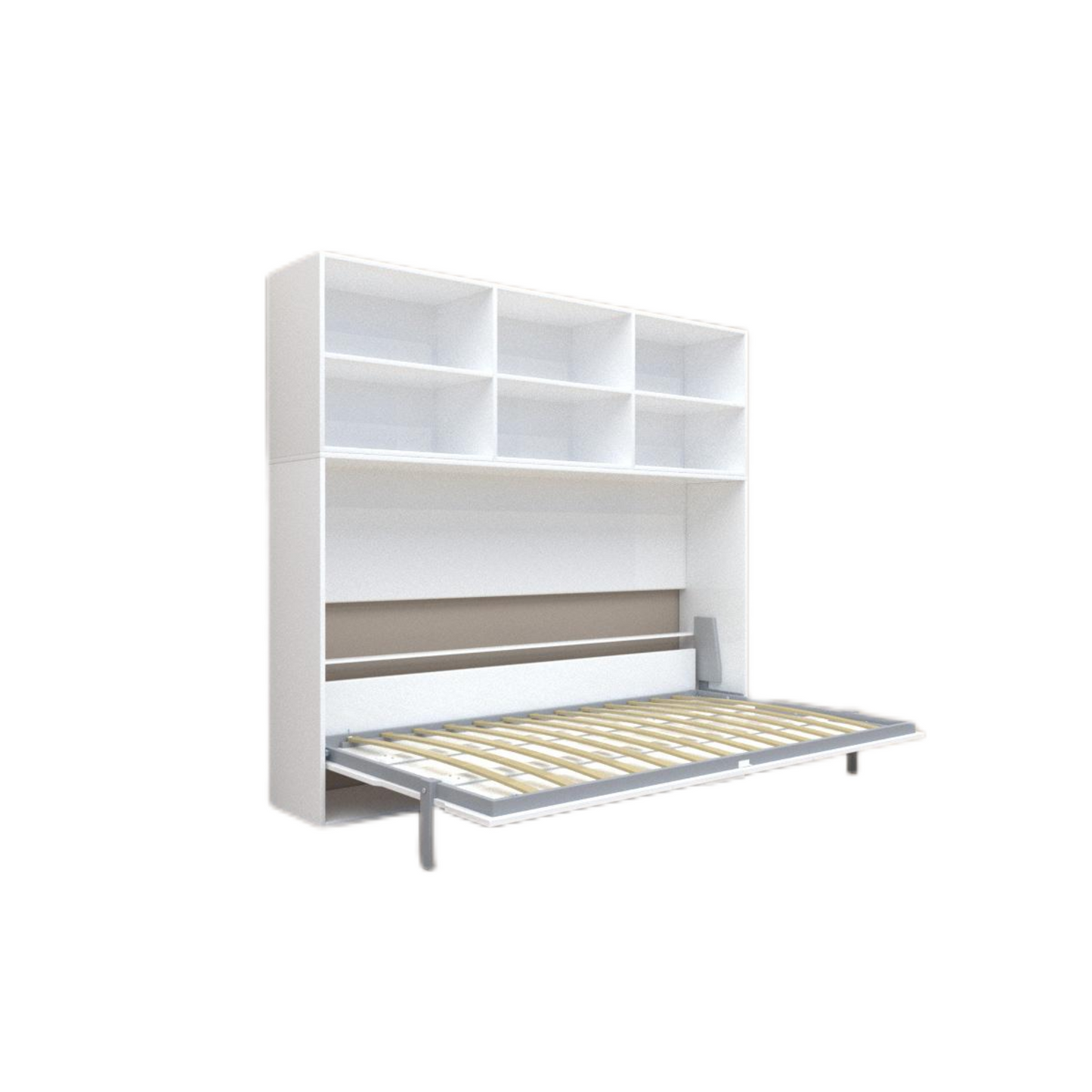 Modern Design Twin Size Horizontal Murphy Bed with Shelf Storage - White Plywood & Metal Space Saving Hidden Bed