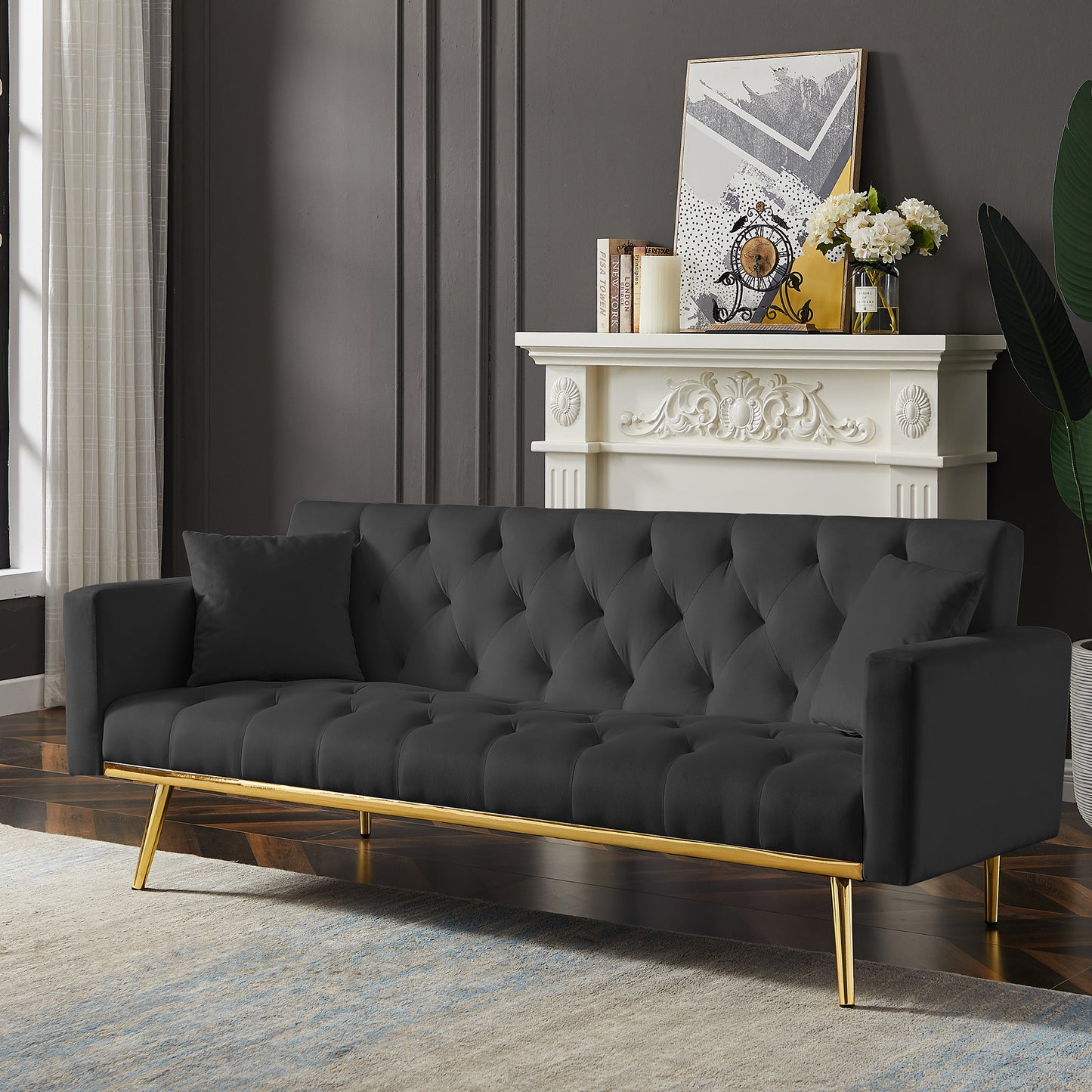 BLACK Convertible Folding Futon Sofa Bed - Sleeper Sofa Couch for Compact Living Space