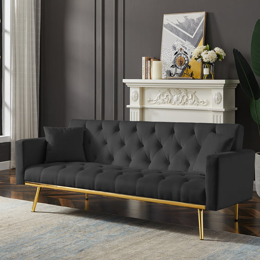 BLACK Convertible Folding Futon Sofa Bed - Sleeper Sofa Couch for Compact Living Space