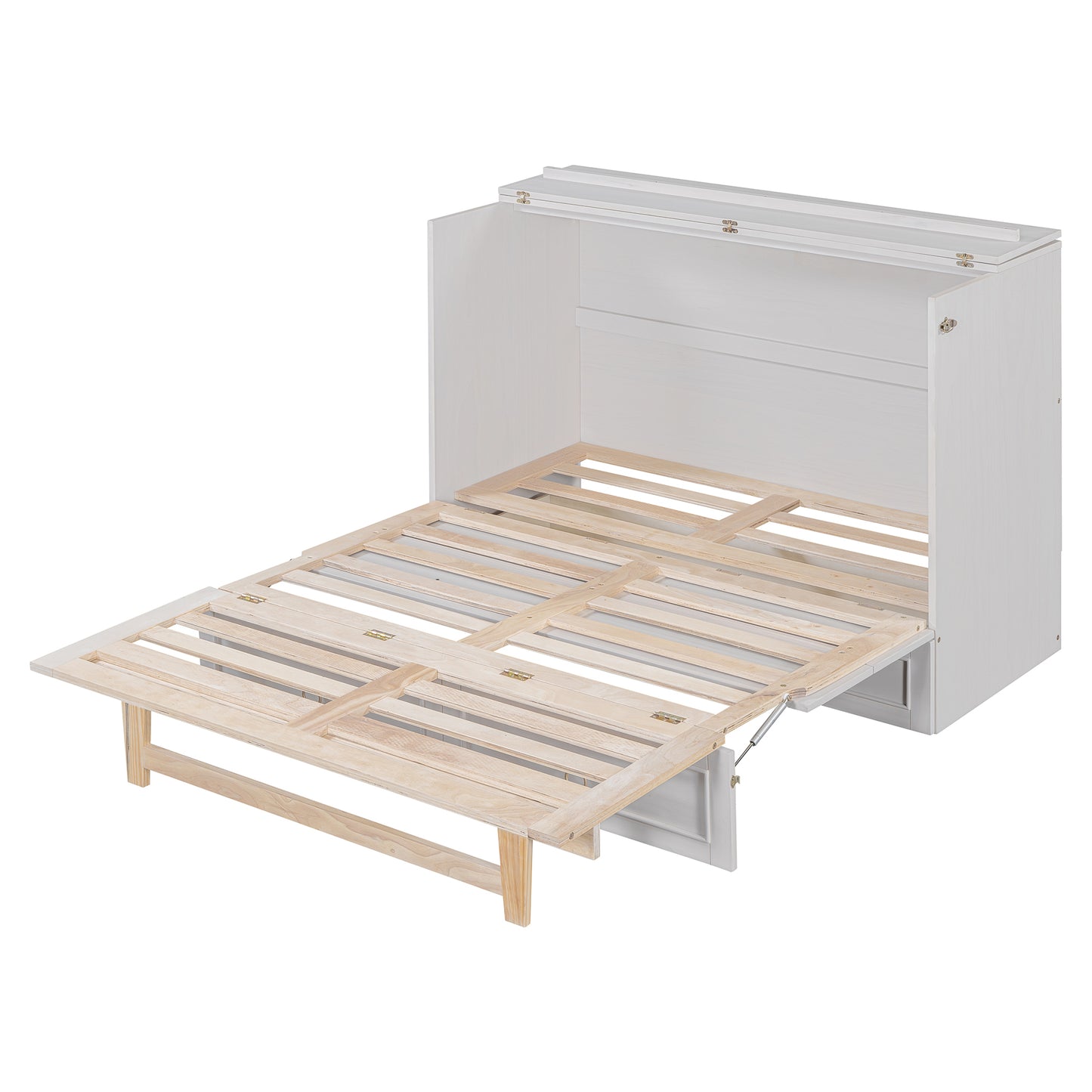 Elegant White Full Size Murphy Bed with Large Drawers, Space-Saving Plywood Design