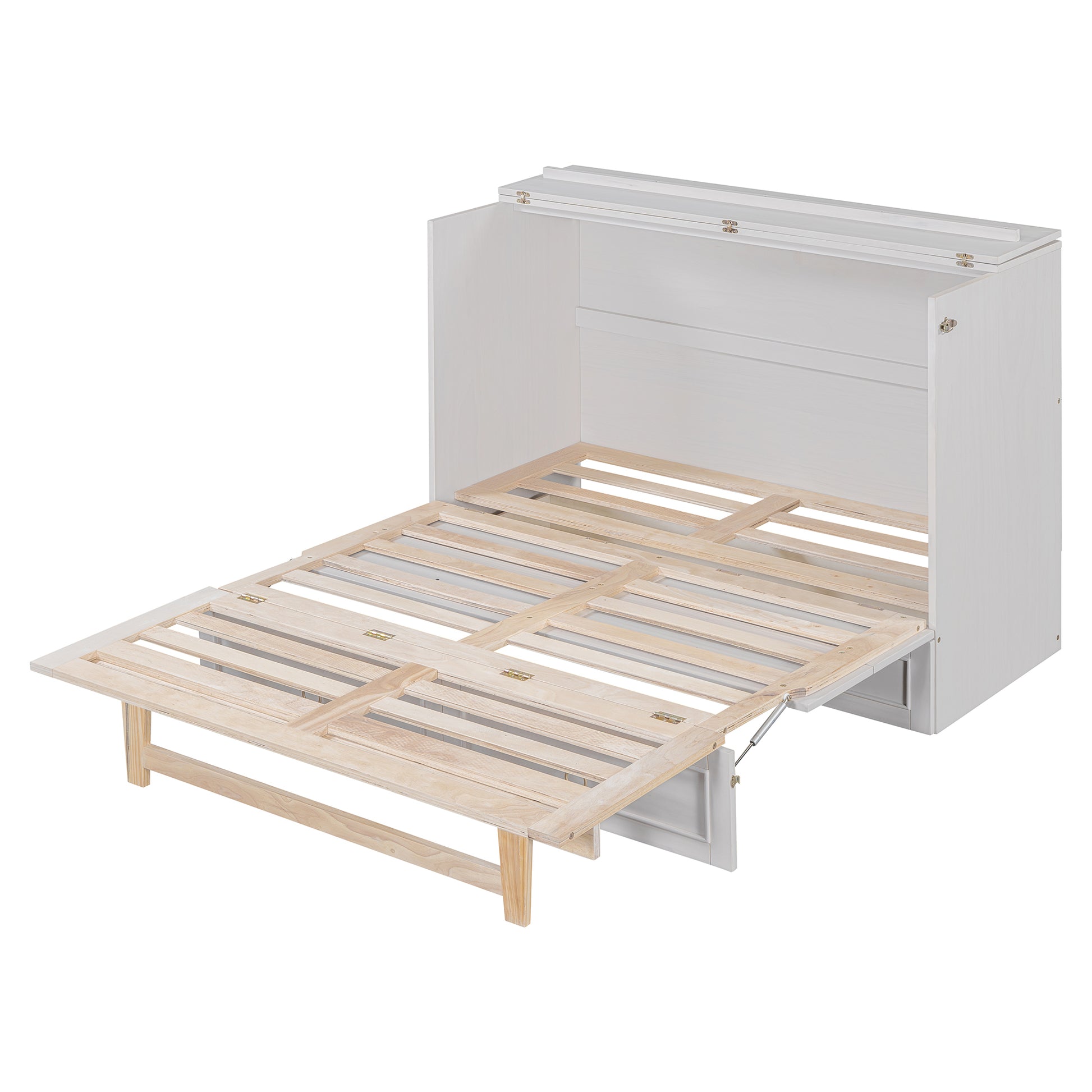 Elegant White Full Size Murphy Bed with Large Drawers, Space-Saving Plywood Design