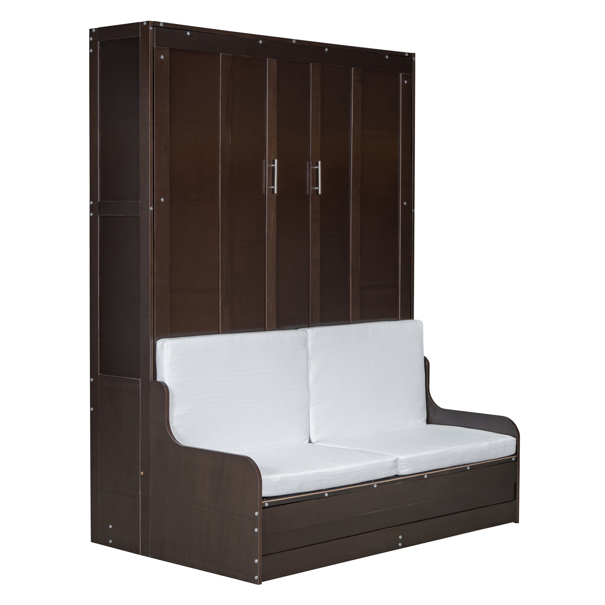 Espresso Queen Size Murphy Bed Wall Bed with Cushion - Space-Saving Design