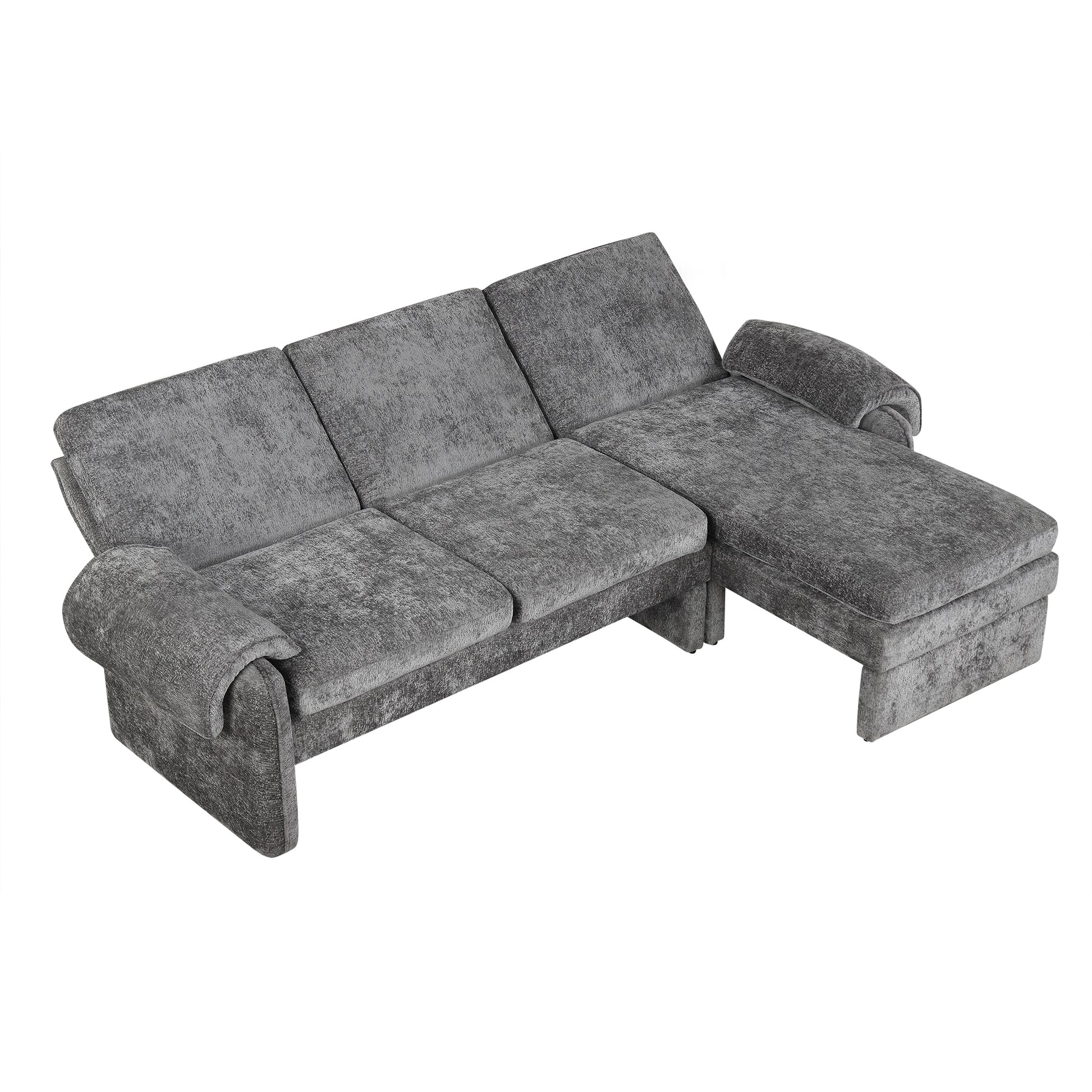 Convertible Futon Sofa Bed with Adjustable Backrest and Reversible Chaise Lounge in Gray Chenille