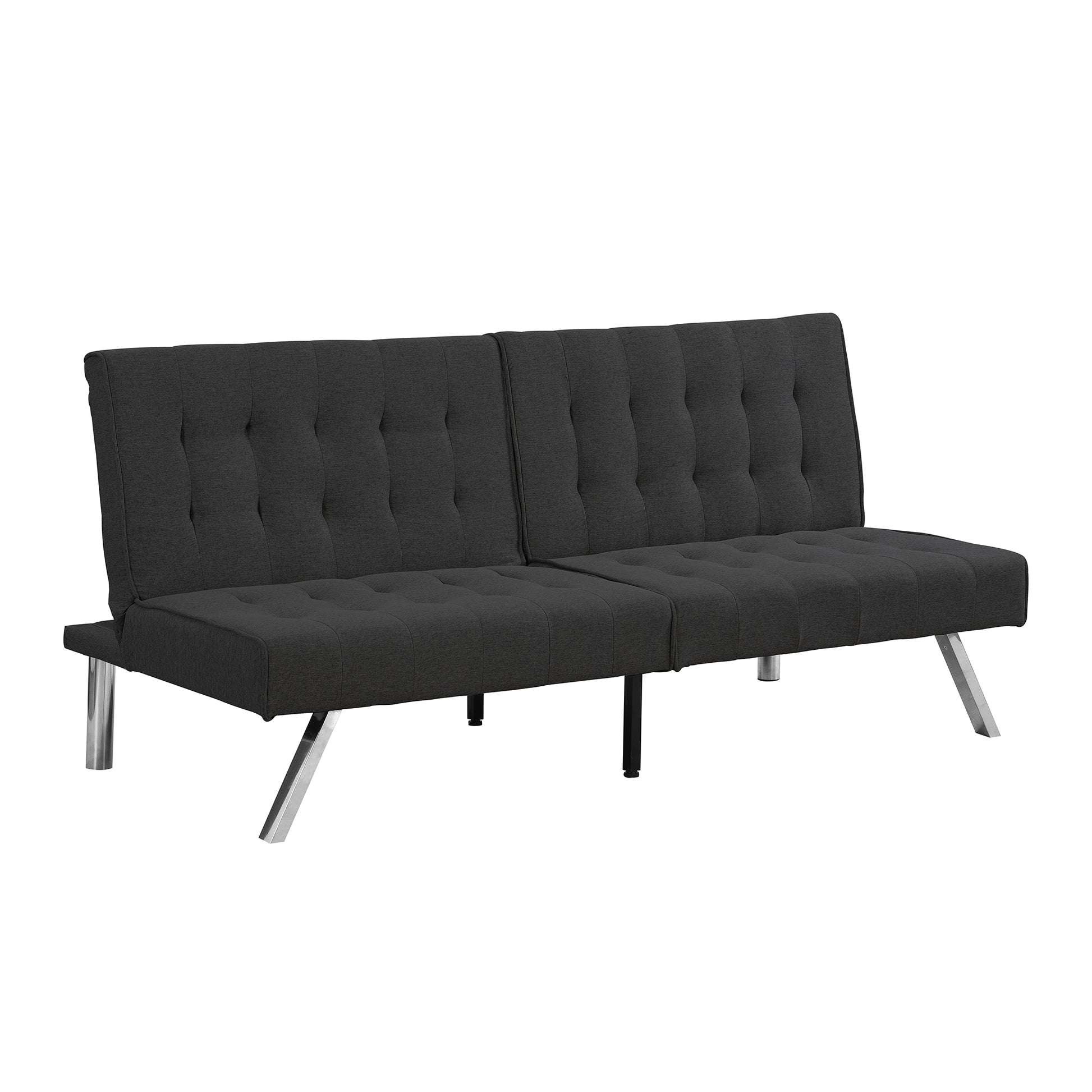 Modern Black Sofa Bed with Wood Frame and Stainless Legs in Faux Linen