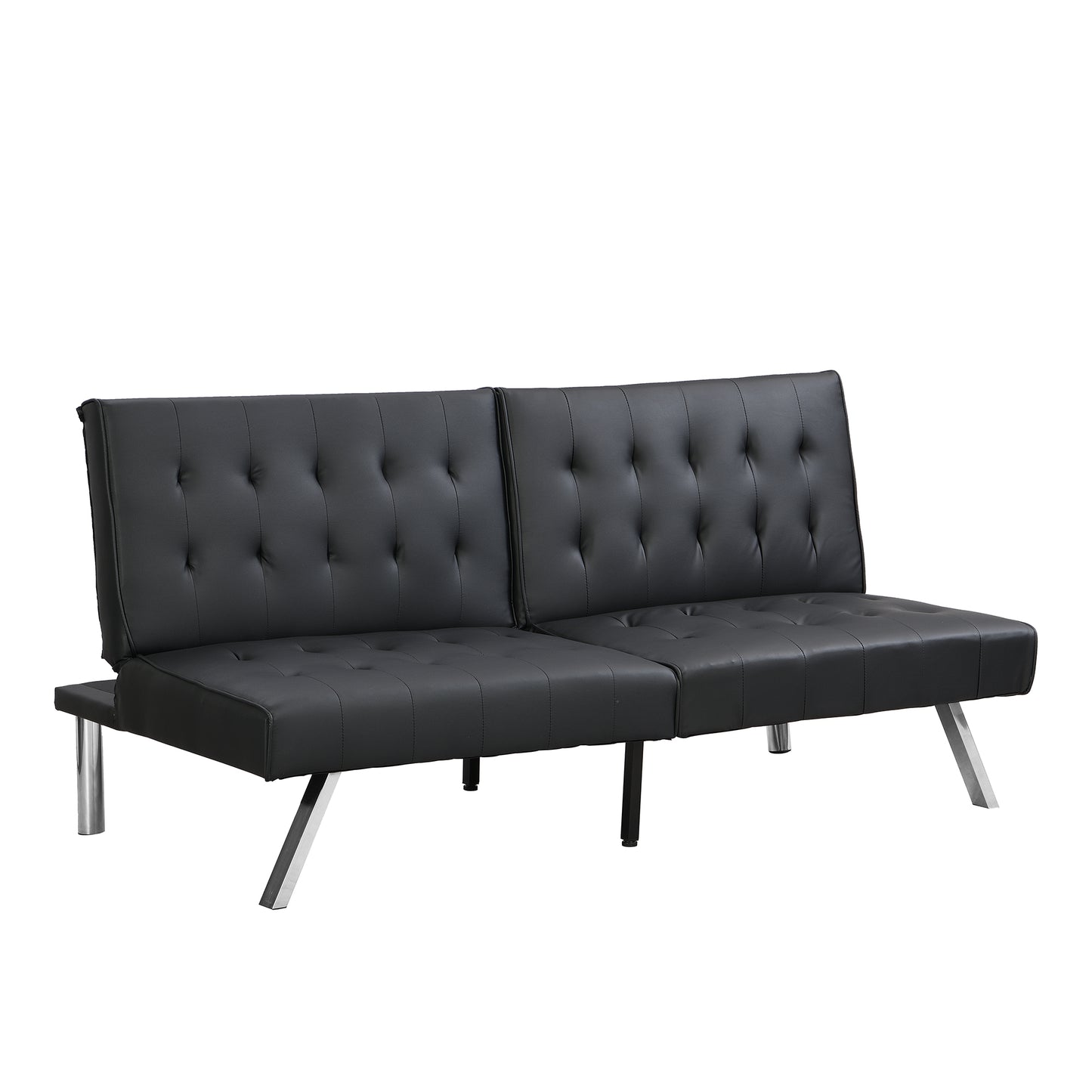 Contemporary Wood Frame Sofa Bed with Stainless Legs in Black PVC Leather