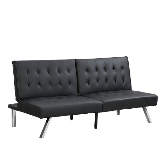 Contemporary Wood Frame Sofa Bed with Stainless Legs in Black PVC Leather