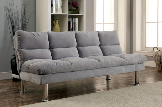 Contemporary Futon Sofa with Chrome Finish Legs - Converts to Bed with Extra Support