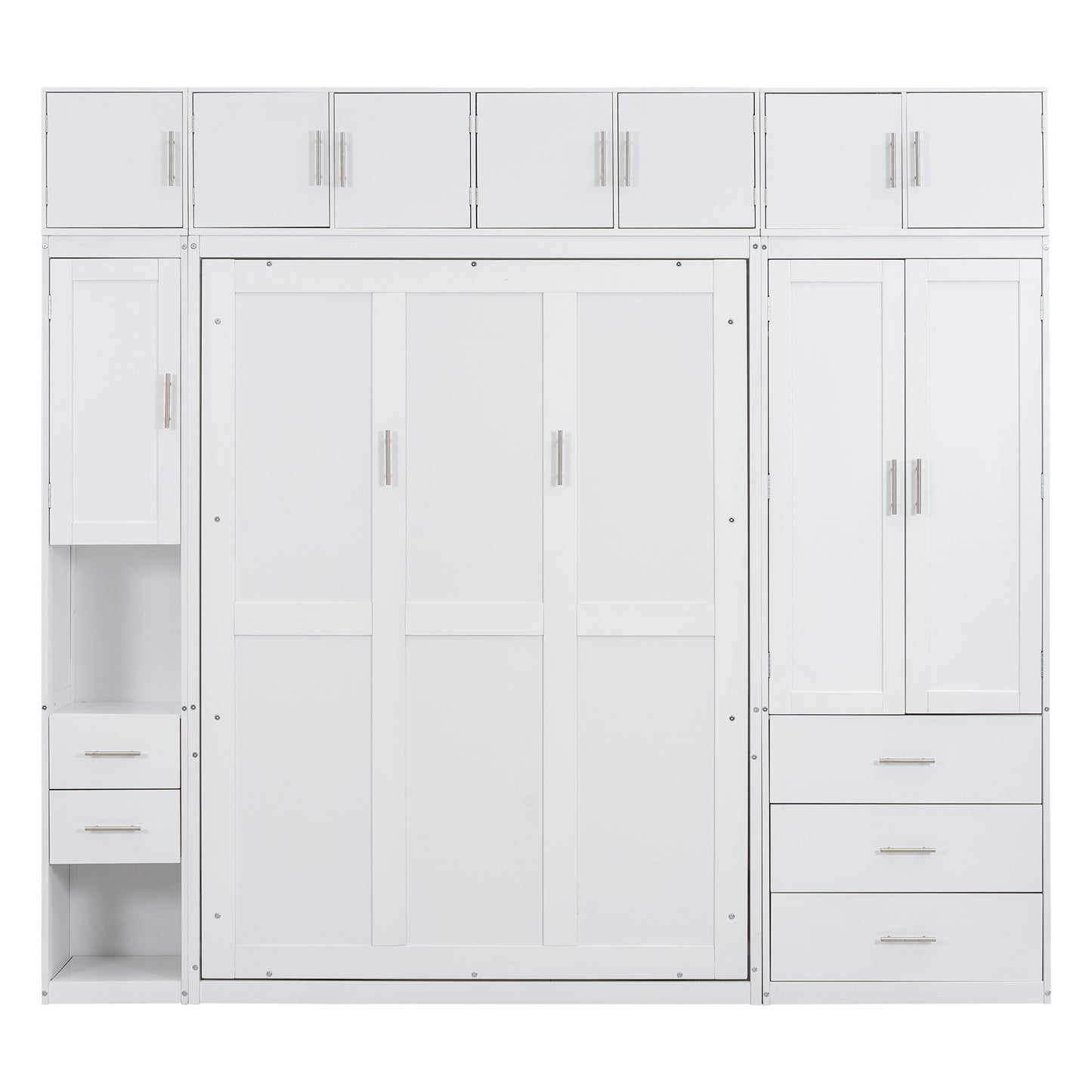 White Full Size Murphy Bed with Lockers and Wardrobes - Space Saving Solution