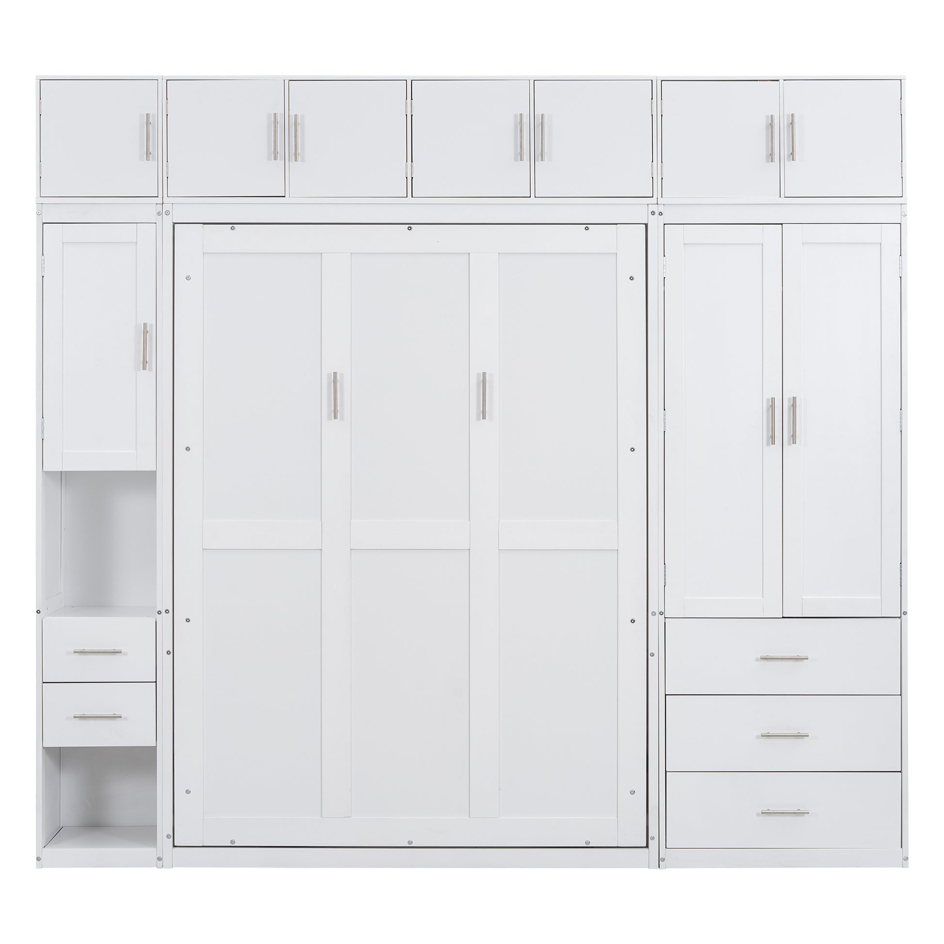 White Full Size Murphy Bed with Lockers and Wardrobes - Space Saving Solution