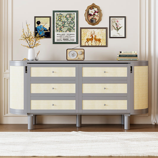 Queen Murphy Bed with Hidden Storage & Modern Woven Design, Gray