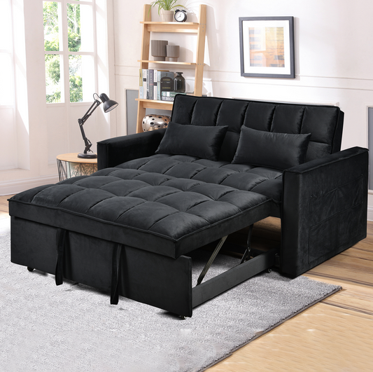 Modern Velvet Loveseat Futon Sofa Couch Pullout Bed – Compact & Stylish 3-in-1 Convertible Sleeper