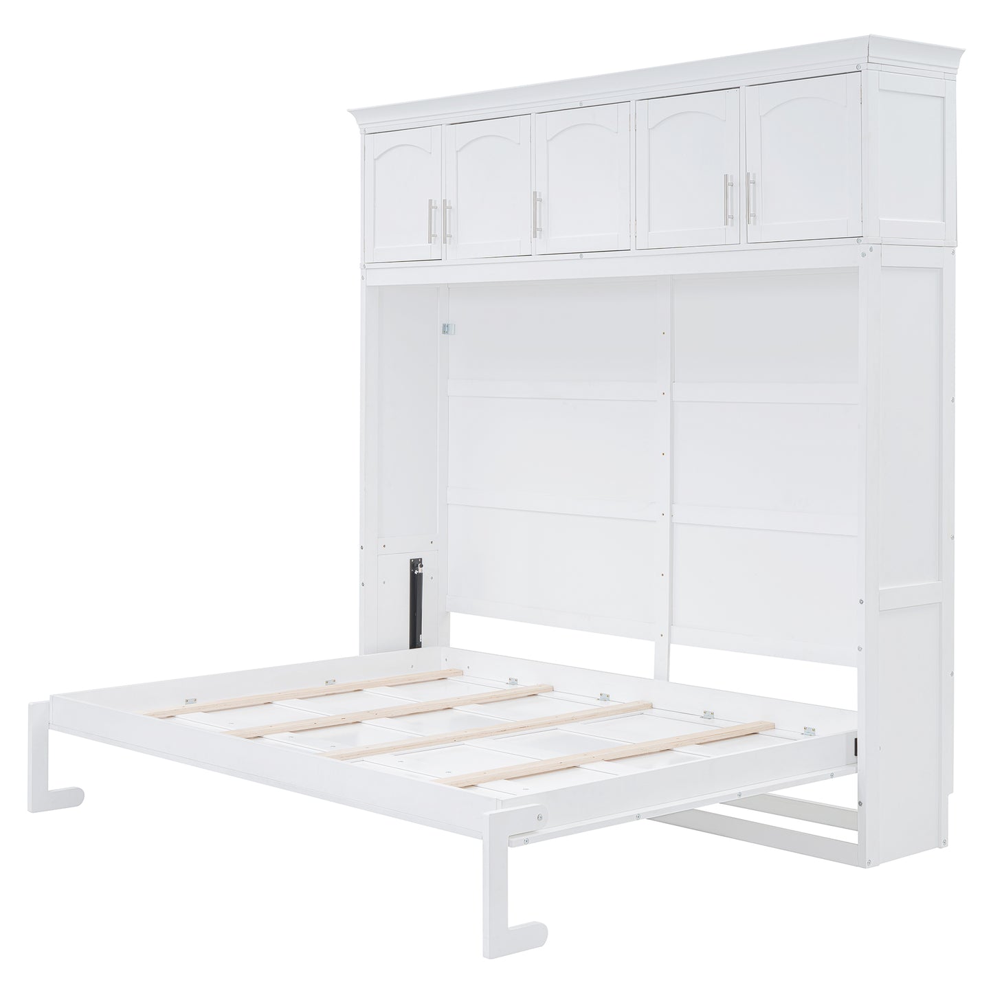 Space-Saving Murphy Bed Wall Bed with Top Cabinets - Full Size - White Finish