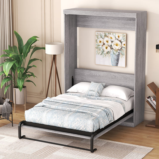 Full Size Murphy Bed - Gray, Space-Saving Convertible Cabinet Bed