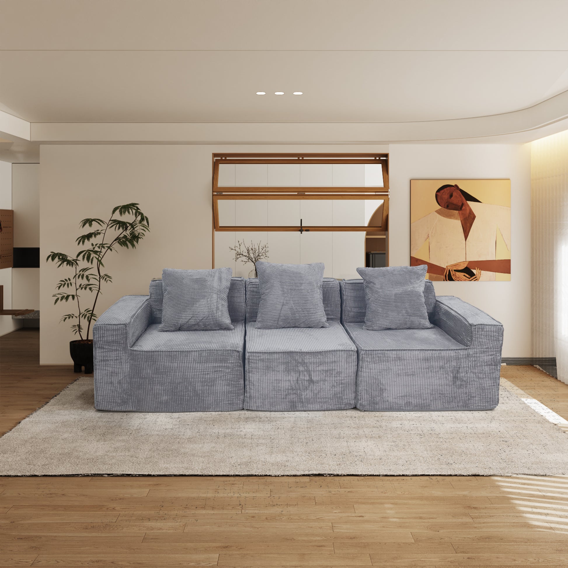 Light Grey Convertible Floor Couch with Pillow Back Support