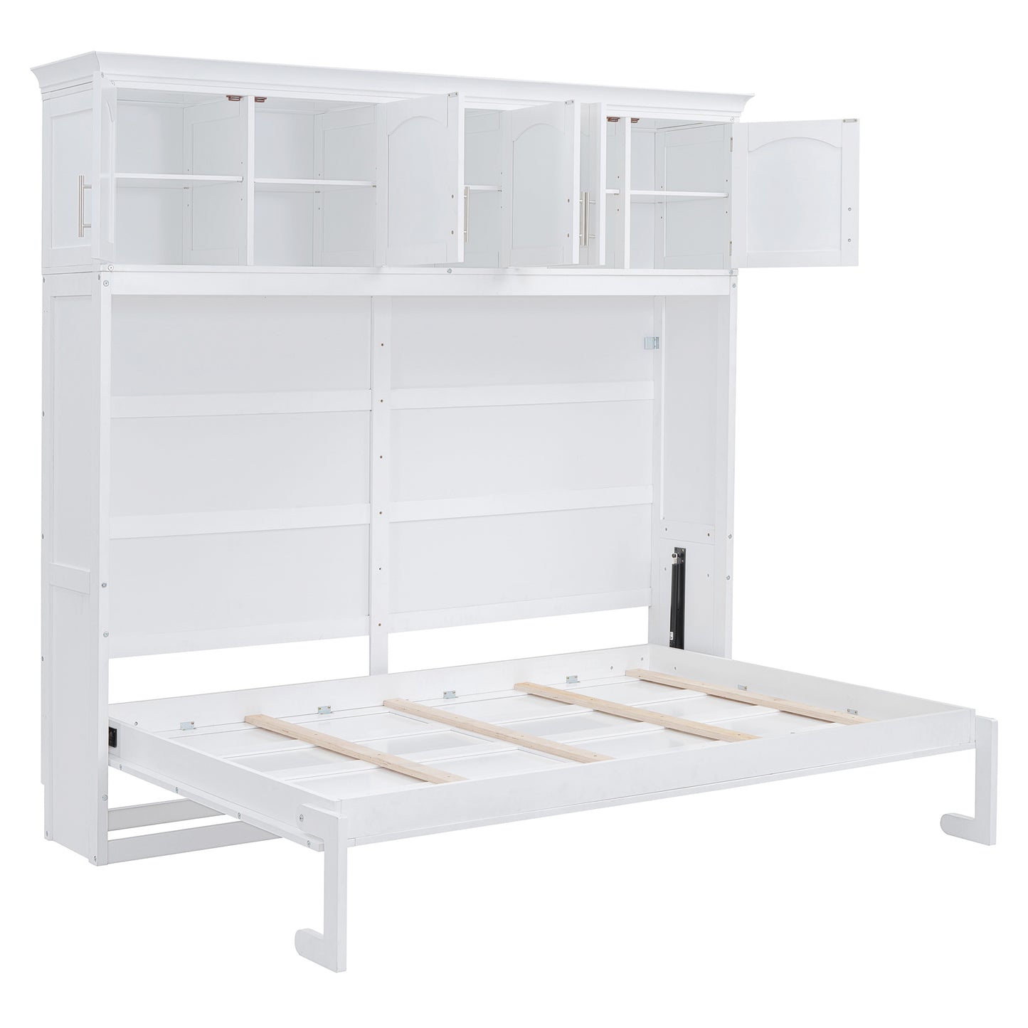 Modern Queen Size Murphy Bed Wall Bed with Top Cabinets in White Finish