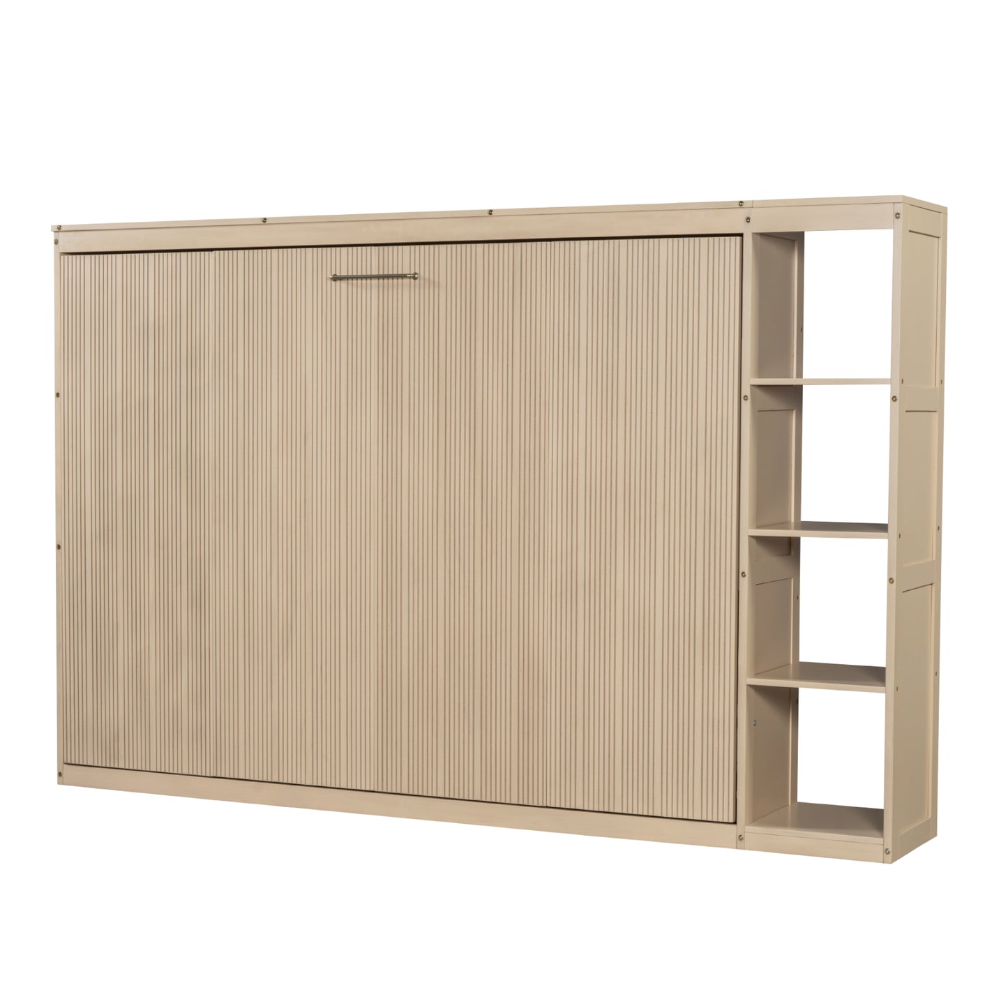 Natural Full Size Murphy Bed with Bookshelf - Space Saving Solution