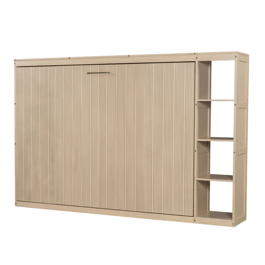 Natural Full Size Murphy Bed with Bookshelf - Space Saving Solution