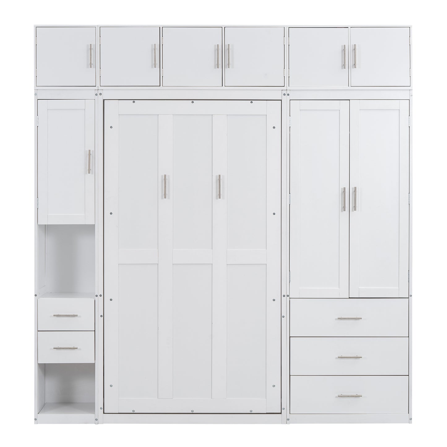 White Twin Size Murphy Bed with Lockers and Wardrobes - Space Saving Solution