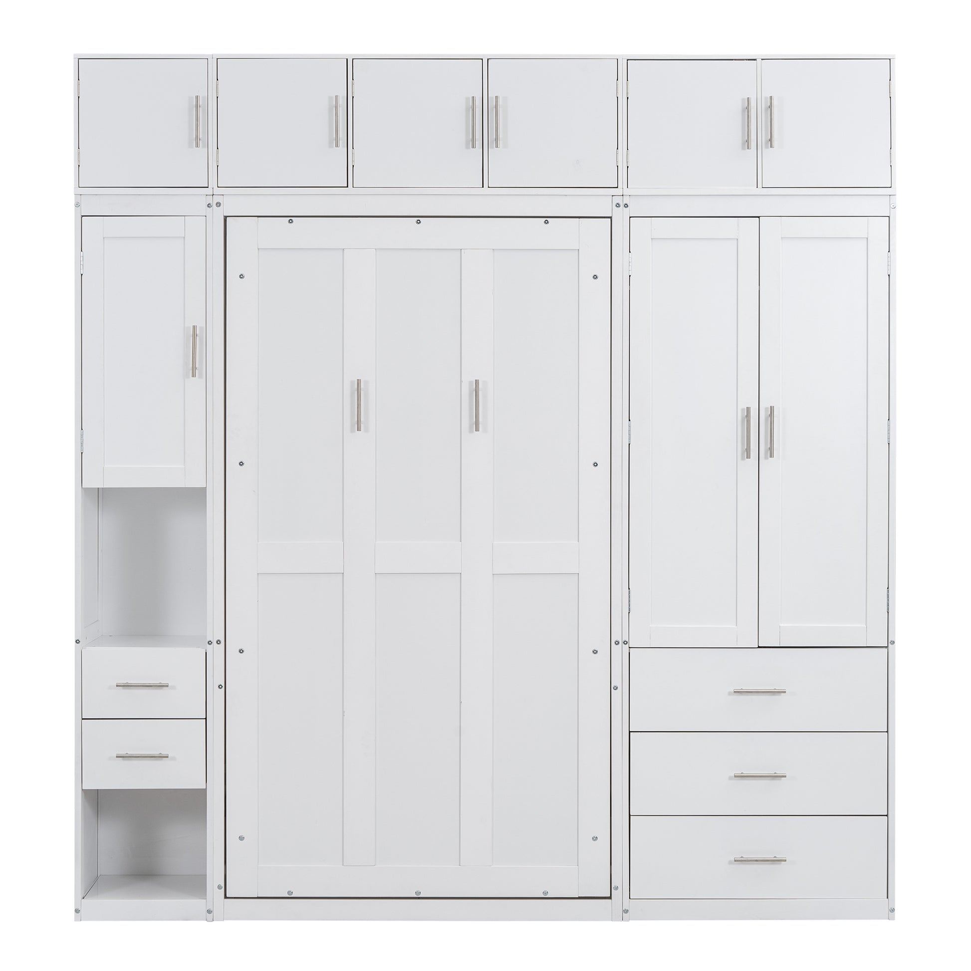 White Twin Size Murphy Bed with Lockers and Wardrobes - Space Saving Solution