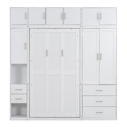 White Twin Size Murphy Bed with Lockers and Wardrobes - Space Saving Solution