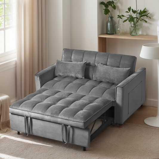 3 in 1 Convertible Sleeper Sofa Bed - Modern Dark Grey Velvet Futon with Adjustable Backrest