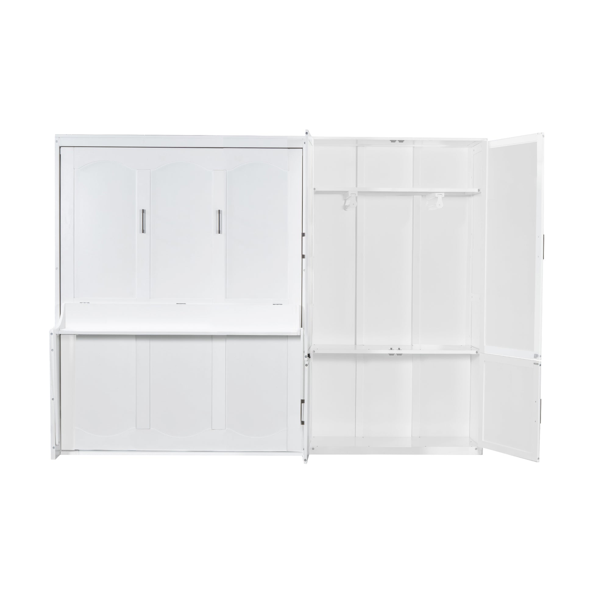 Queen Size Murphy Bed Wall Bed with Closet - Space-Saving White Design