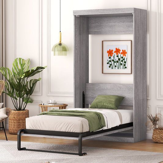 Twin Size Murphy Bed - Foldable Cabinet Design in Gray