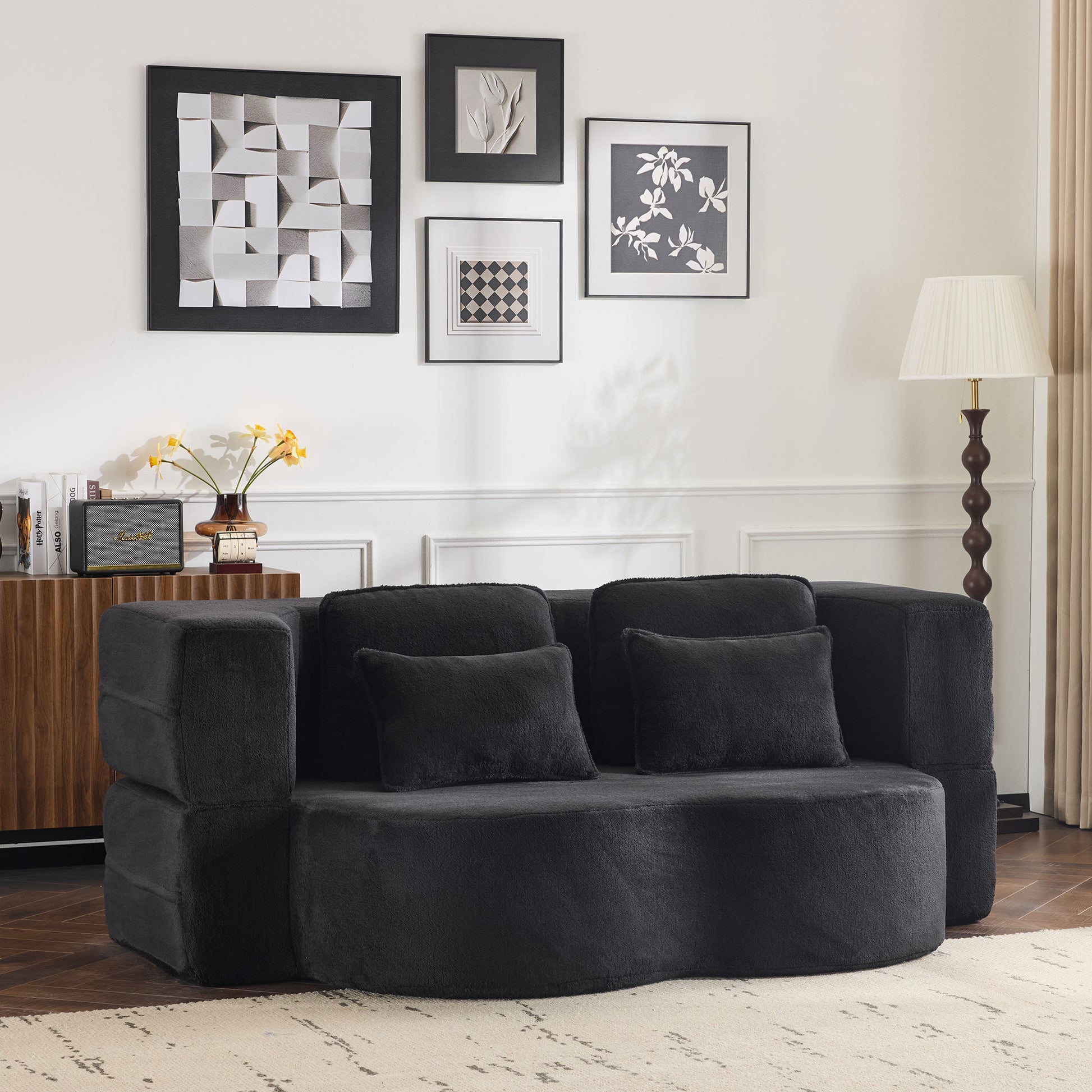 Queen Size Foldable Sofa Bed - Plush Futon Couch in Black