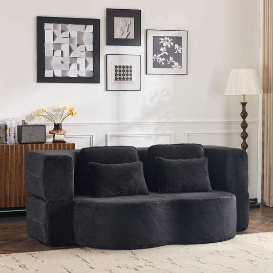 Queen Size Foldable Sofa Bed - Plush Futon Couch in Black