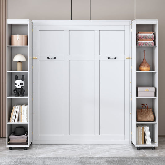 Queen Murphy Bed Wall Bed with Storage Doors in White