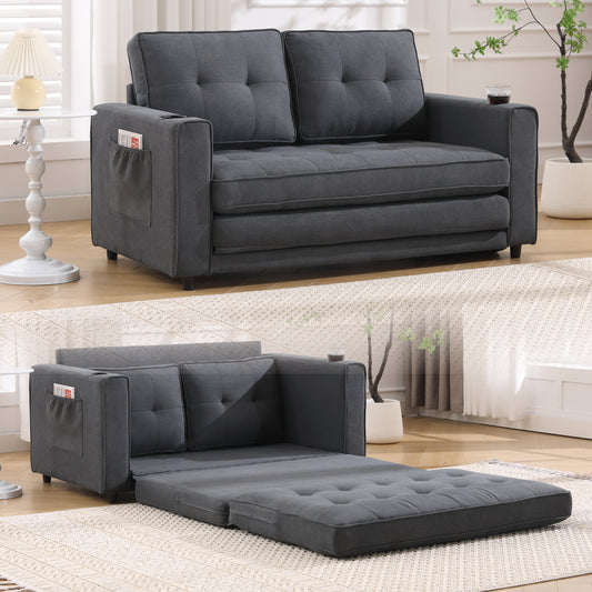 3-in-1 Upholstered Futon Sofa Bed – Dark Gray Convertible Loveseat