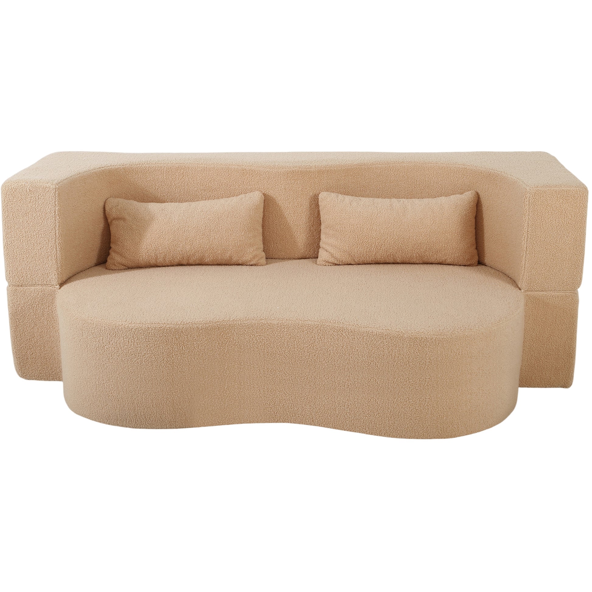 2-in-1 Convertible Sofa Bed - Full Size Folding Loveseat Couch in Soft Teddy Fabric - Space-Saving Futon for Small Living Room, Dorm, RV