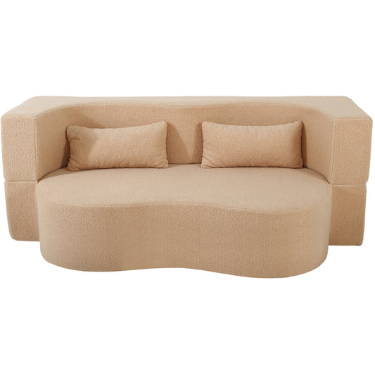 2-in-1 Convertible Sofa Bed - Full Size Folding Loveseat Couch in Soft Teddy Fabric - Space-Saving Futon for Small Living Room, Dorm, RV
