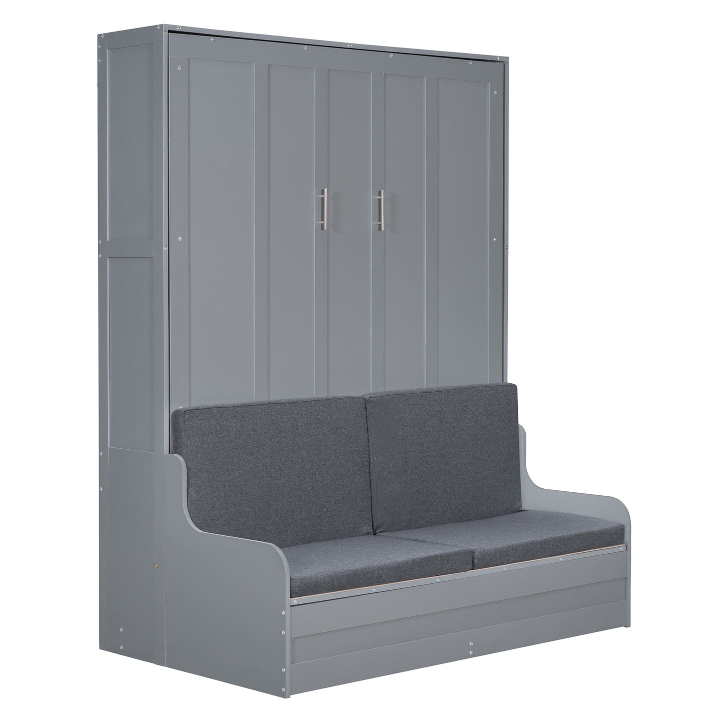 Queen Size Murphy Bed Wall Bed with Cushion - Space-Saving Gray Design