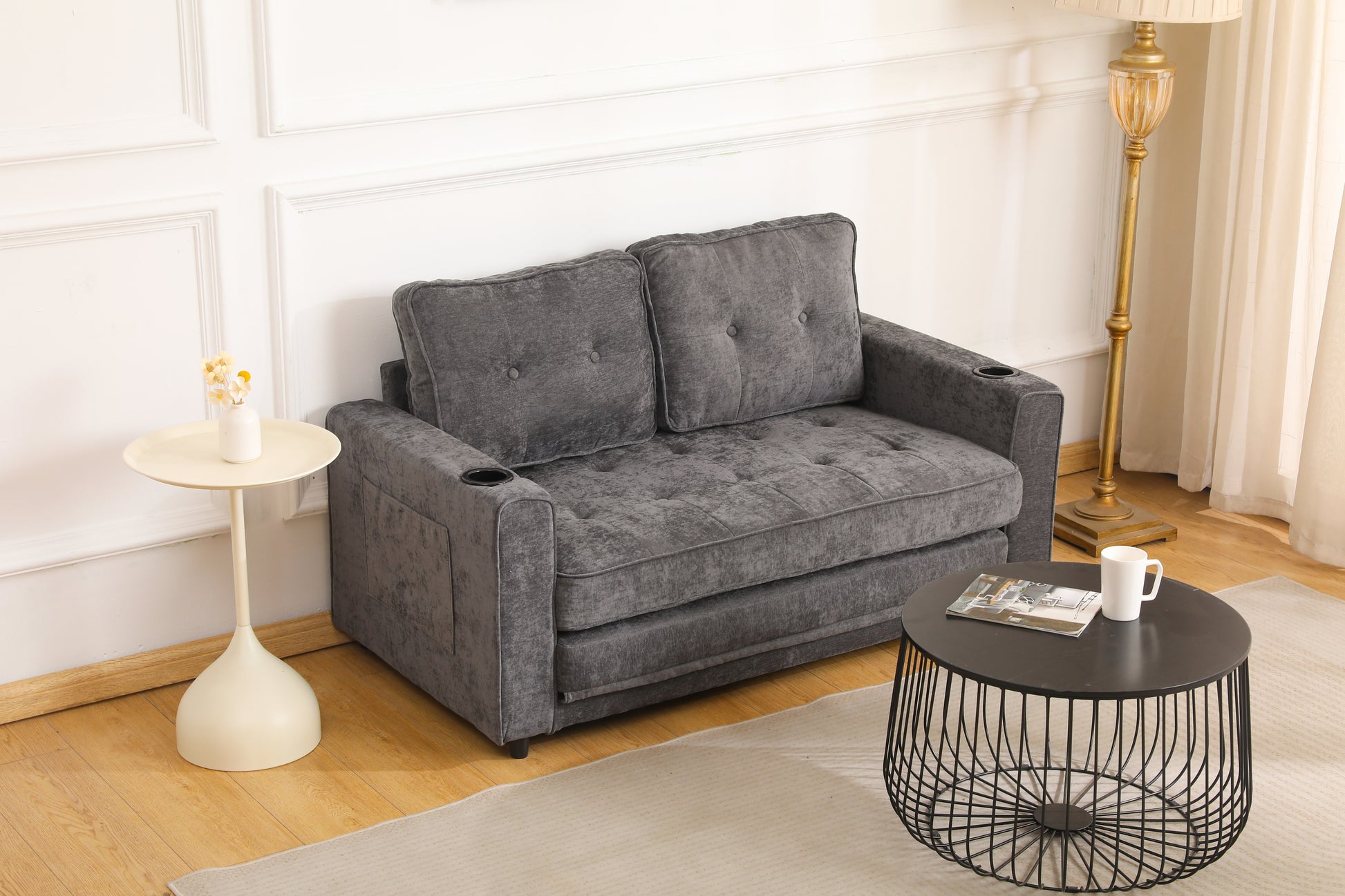 55'3" Fold Sofa - Convertible Futon Couch Sleeper Sofa Bed in Dark Gray Velvet