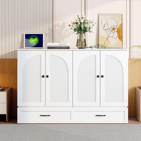 Full Size Murphy Bed with Large Drawers, White