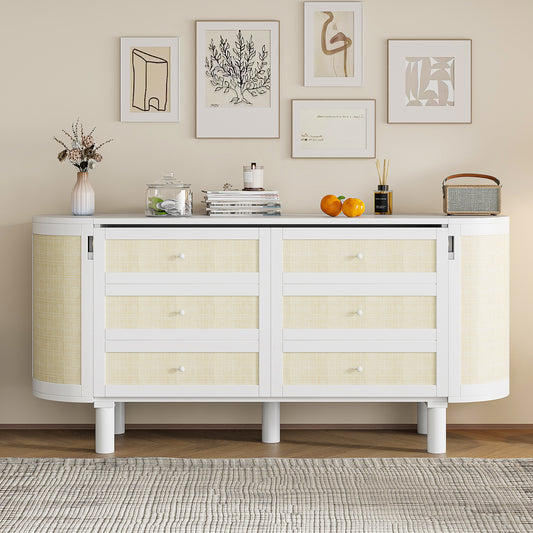 Queen Murphy Bed with Hidden Storage & Modern Woven Design in White