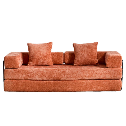 Convertible Floor Couch - Cozy Chenille Sofa Bed with Armrests