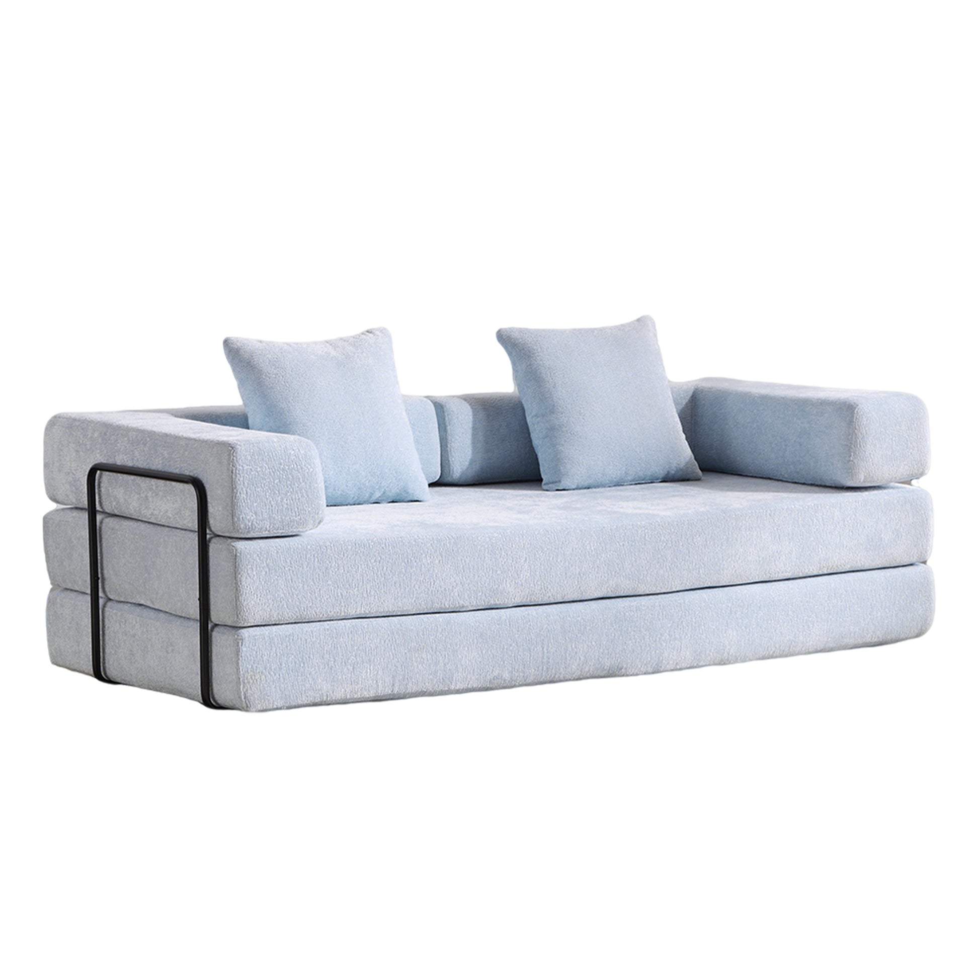 Light Blue Convertible Floor Couch with Pillow Back Support