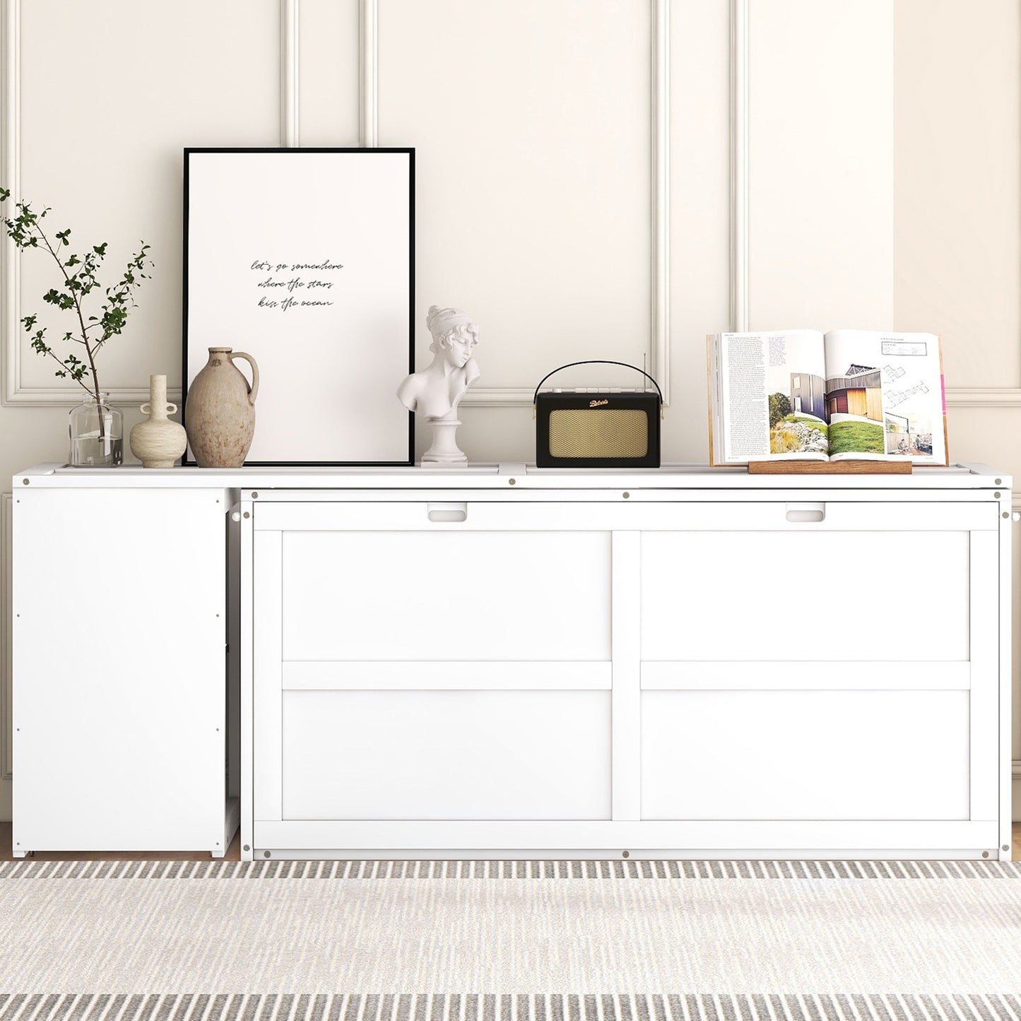 Queen Size Murphy Bed with Rotable Desk, White - Space-Saving Solution for Small Apartments